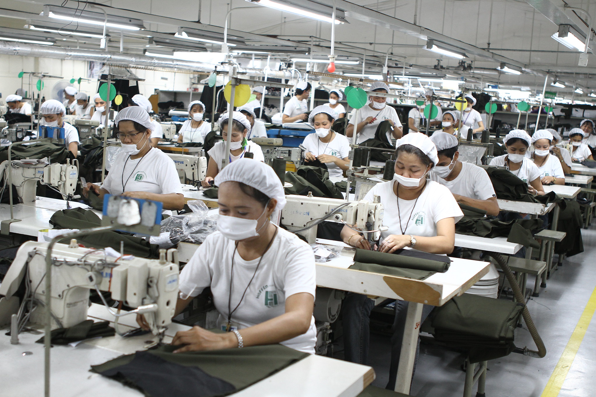 Garment workers with masks in Philippine factory