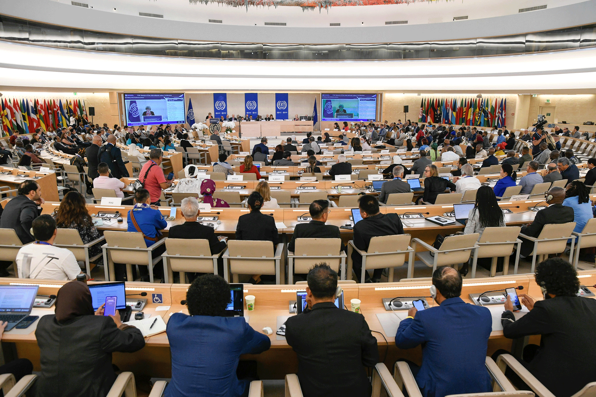 View in conference room of delegates attending Plenary debates at 2023 ILC