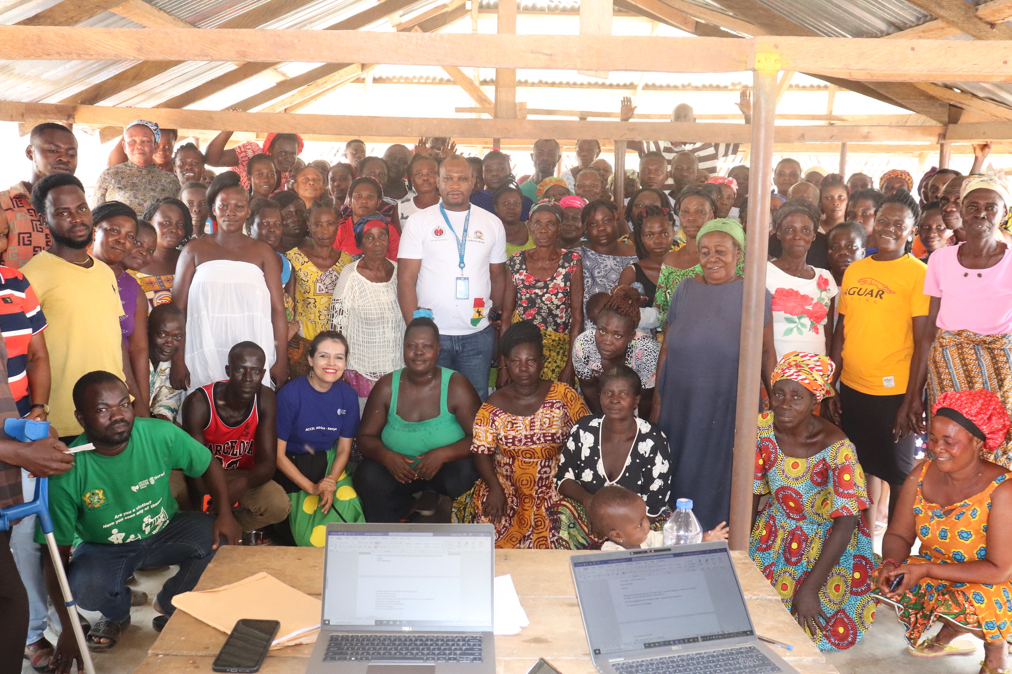 Group of people African village shelter