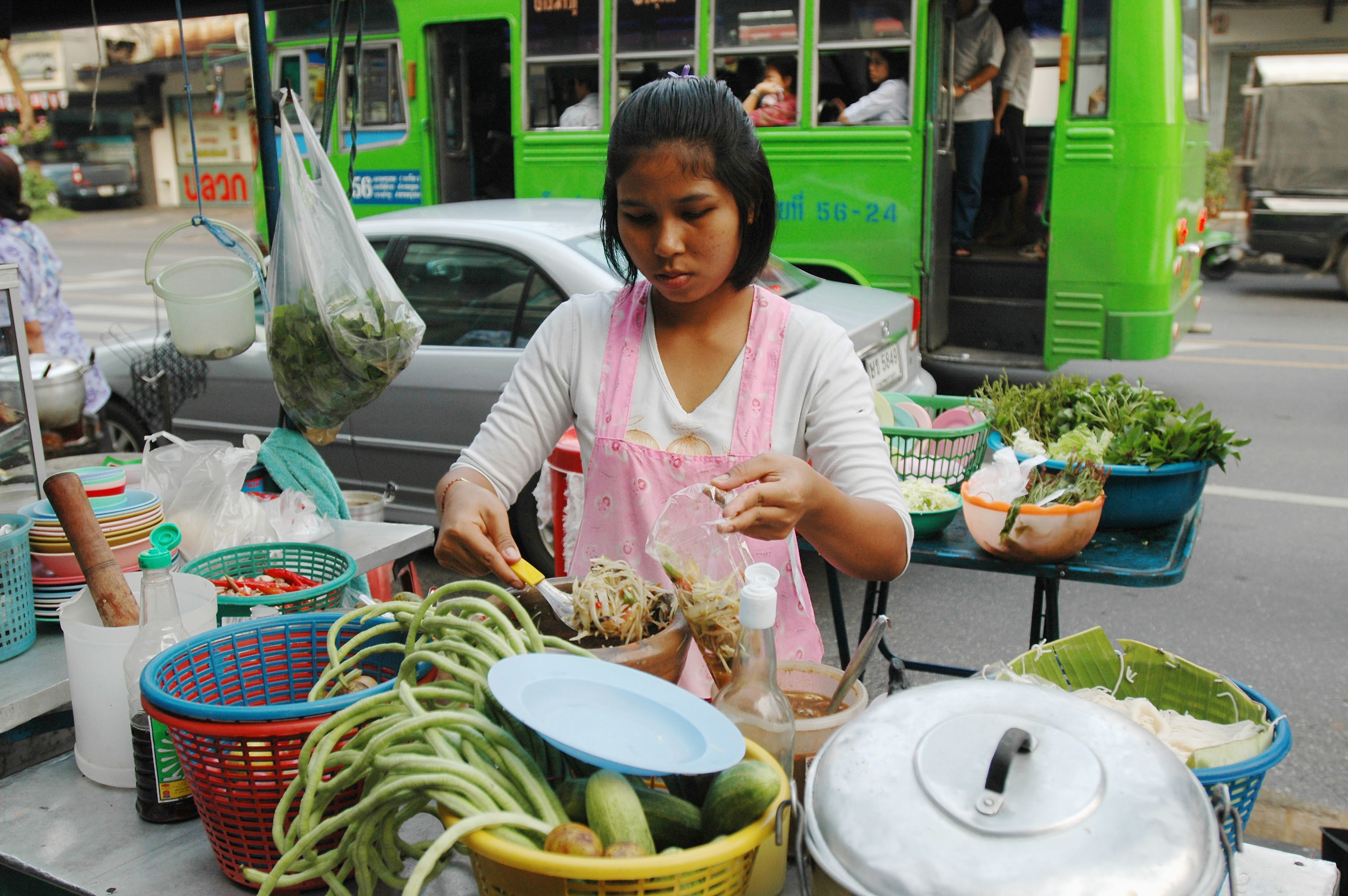 Fruit and vegetable merchant in the street. Bangkok. Thailand.