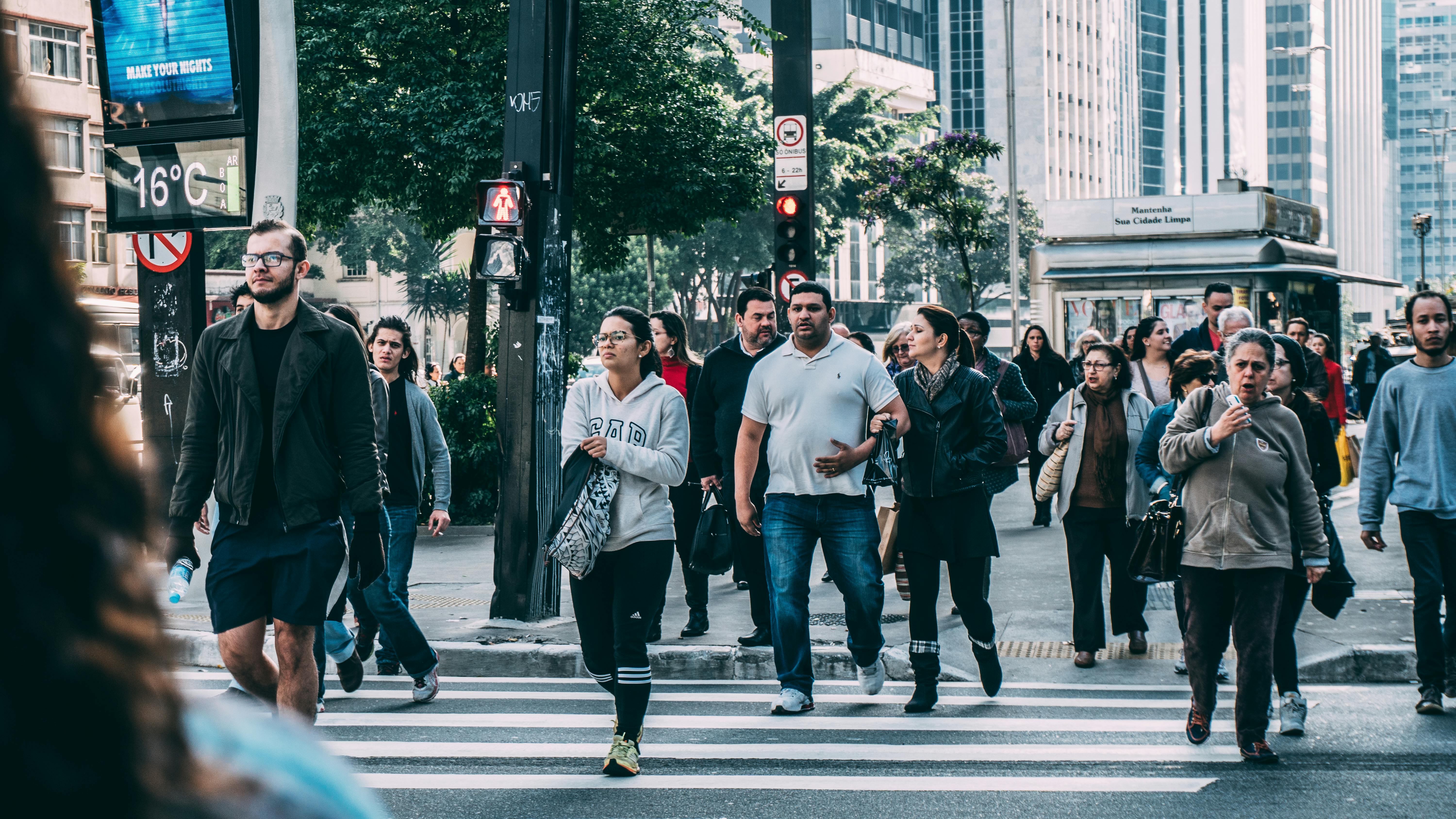 Busy street with people crossing