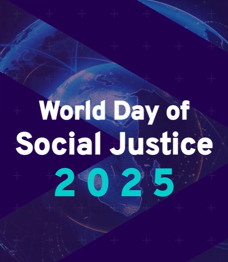 World day of social justice 2025 text on blue background
