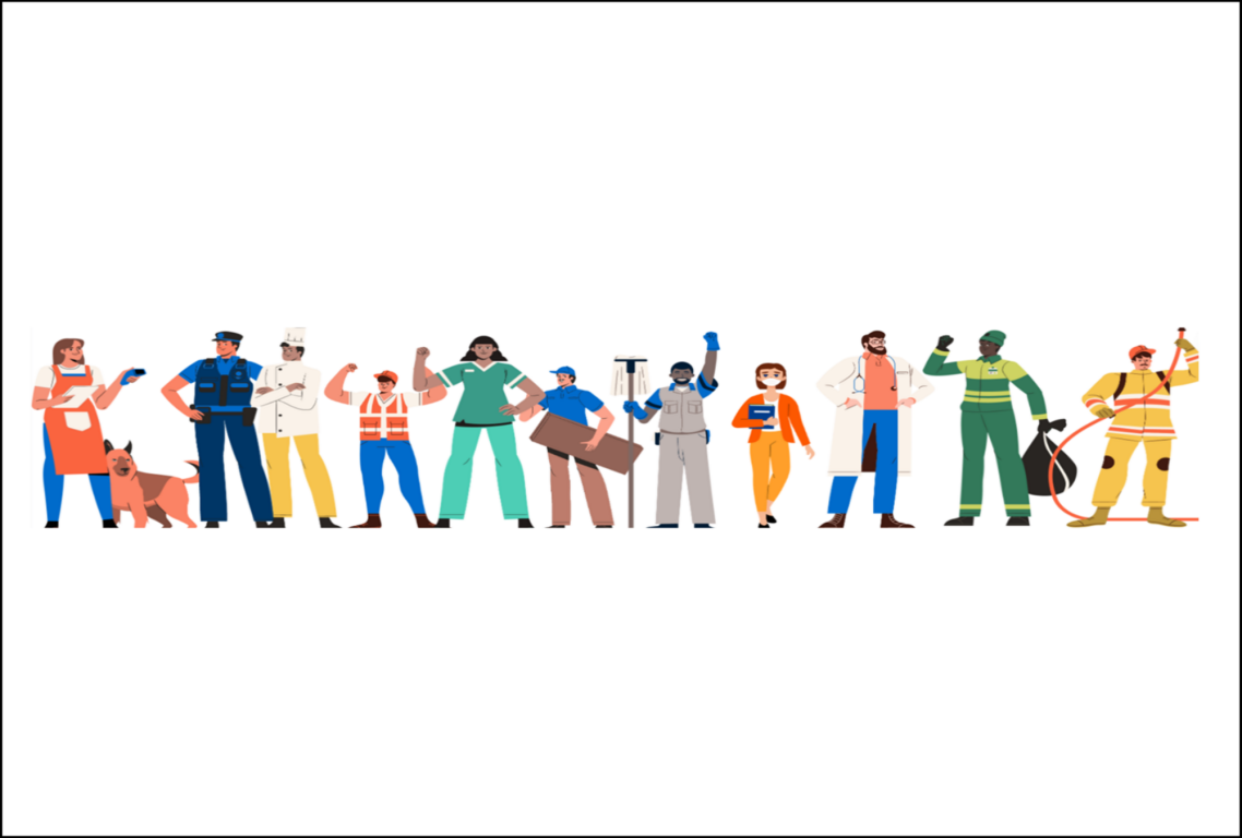 Artwork with a row of working personas
