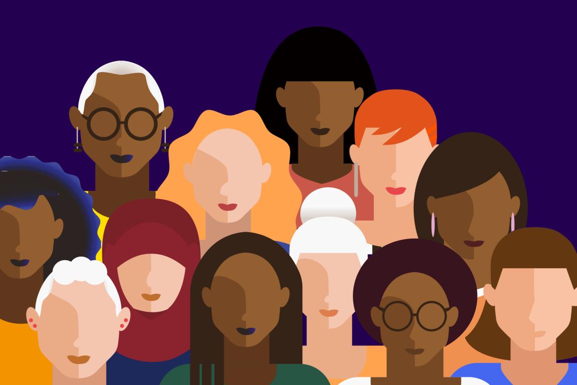 Generated image of many blank faces on blue background