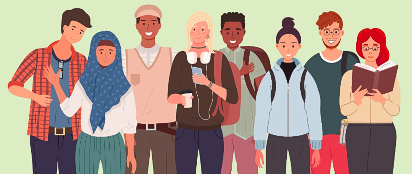 illustration of a diverse group of young people