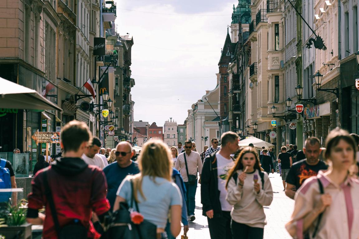Crowd in urban setting