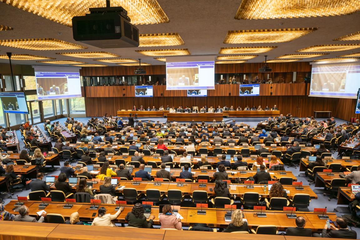 ILO representatives gathered in the assembly room of the ILO