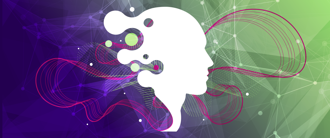 An abstract illustration of head with abstract waves symbolising knowledge 