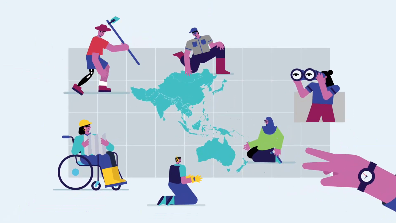 An illustration depicting people's jobs in Asia
